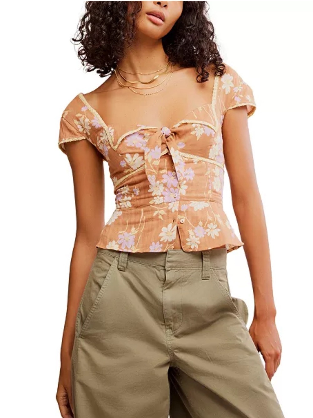 Free People Meerkat Combo Daisy Tie Front Peplum Top XS NWT Cottagecore